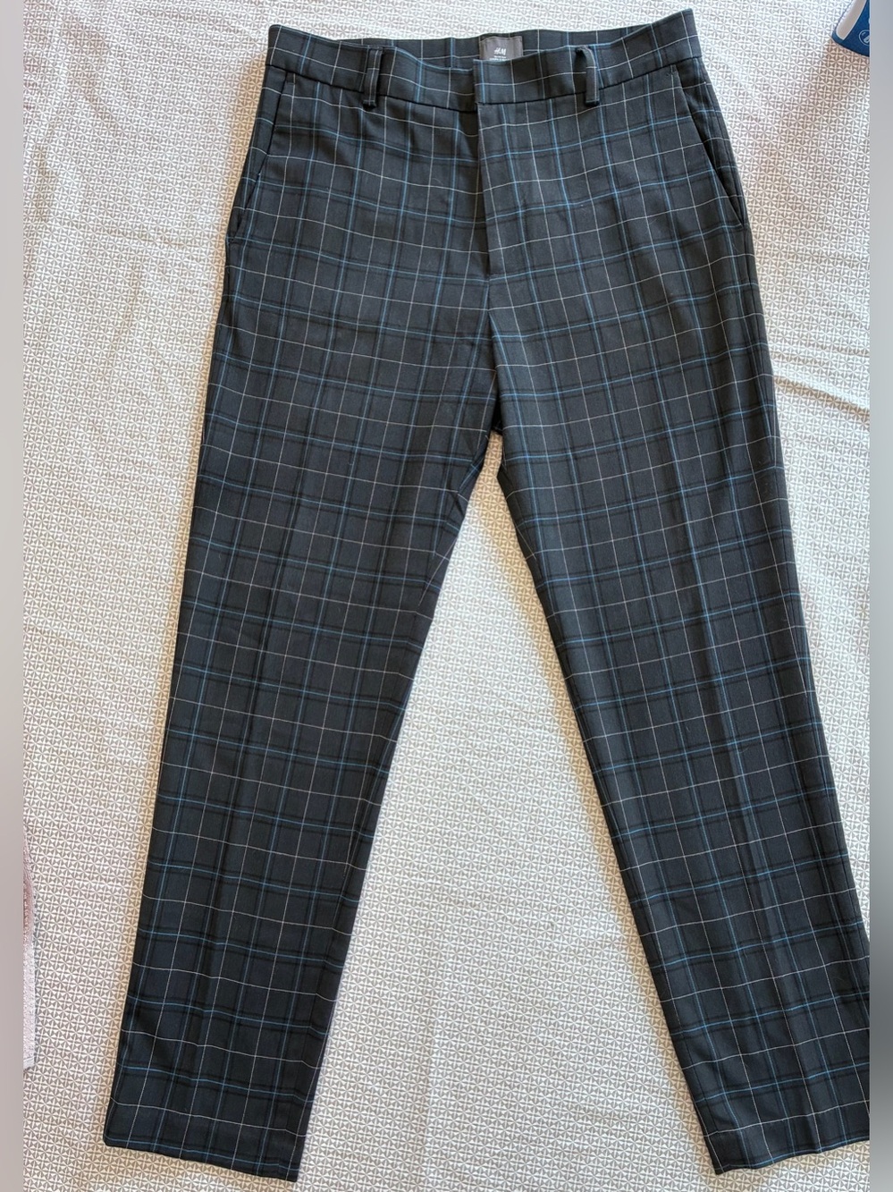 H&M Navy and Gray Dress Pants with Blue Windowpane Plaid - Men’s